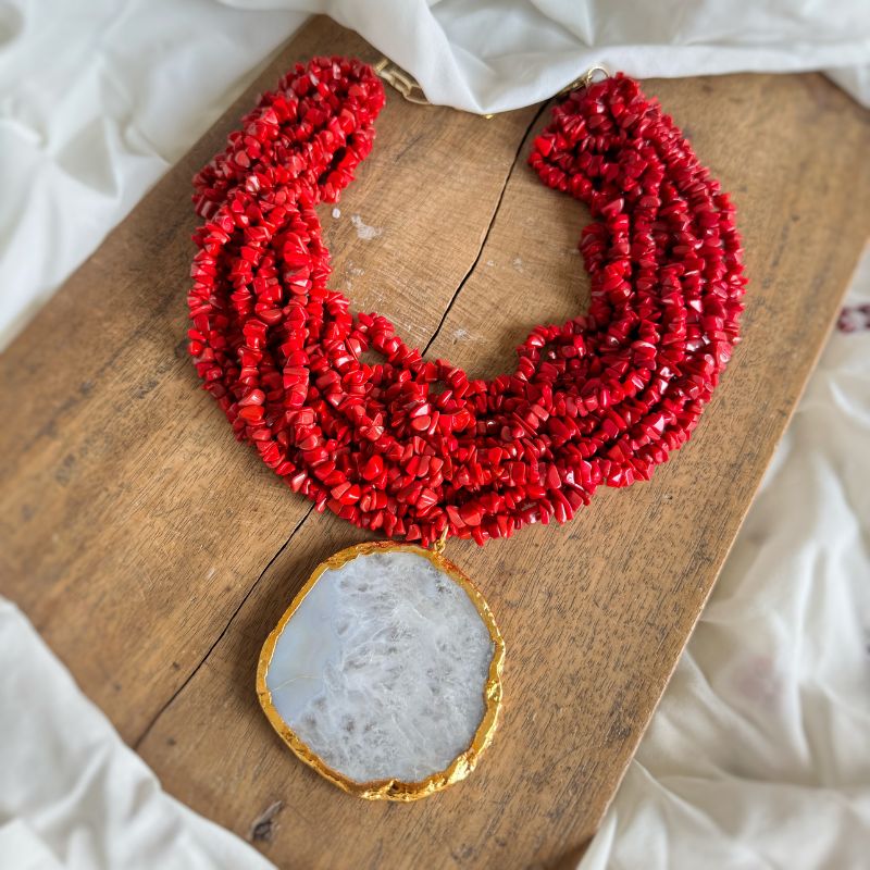 Red Coral Layer Contemporary Necklace