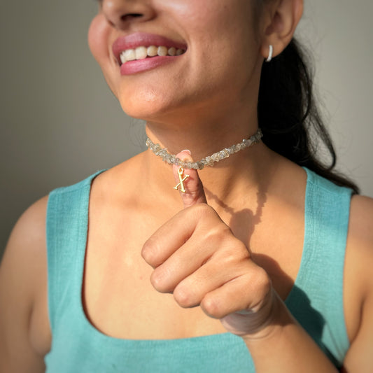 Grey Stone Labradorite Alphabet Necklace