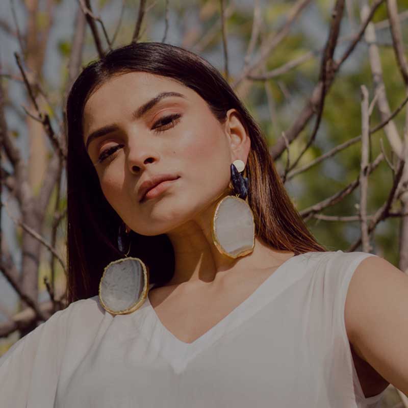 White Stone Blue Chand Dangler Earrings