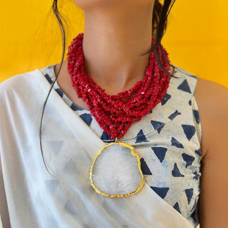 Red Coral Layer Contemporary Necklace